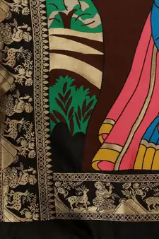 Black woven Banarasi silk blend saree with blouse