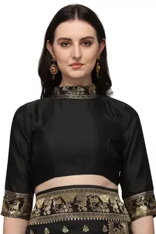 Black woven Banarasi silk blend saree with blouse