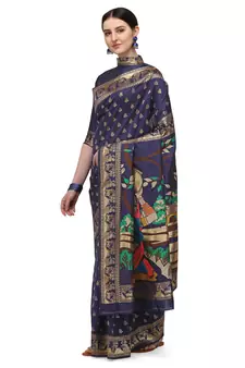 Blue woven banarasi silk saree with blouse