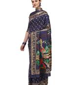 Blue woven banarasi silk saree with blouse