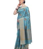 Light blue embroidered cotton saree with blouse