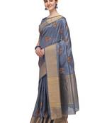 Grey embroidered cotton saree with blouse