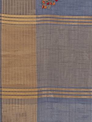Grey embroidered cotton saree with blouse 3