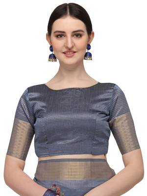 Grey embroidered cotton saree with blouse 4