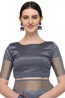 Grey embroidered cotton saree with blouse