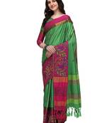 Pink embroidered cotton silk saree with blouse