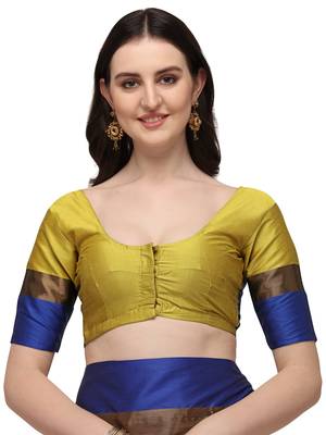 Yellow embroidered cotton silk saree with blouse 4