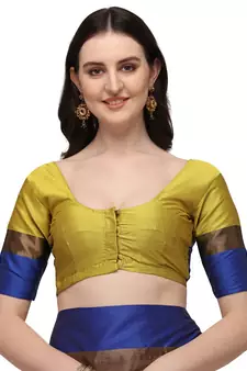 Yellow embroidered cotton silk saree with blouse