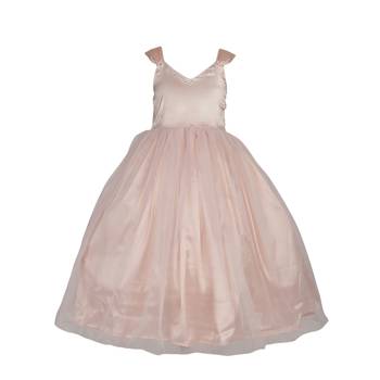 Pink embroidered satin kids-frocks 1