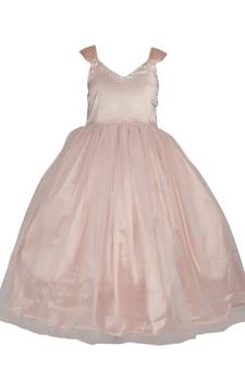 Pink embroidered satin kids-frocks