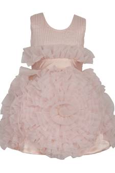 Beige plain satin kids-frocks