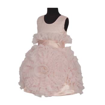 Beige plain satin kids-frocks 2