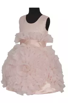 Beige plain satin kids-frocks