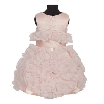 Beige plain satin kids-frocks 3