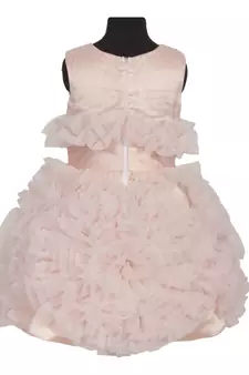 Beige plain satin kids-frocks