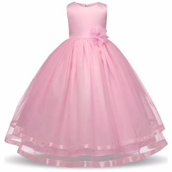 Pink plain satin kids-frocks 1