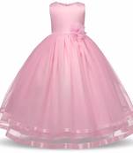 Pink plain satin kids-frocks