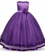 Purple plain satin kids-frocks