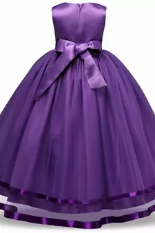 Purple plain satin kids-frocks