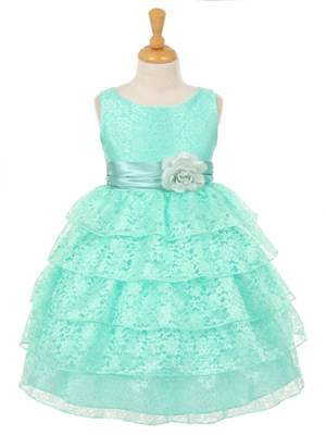 Green plain satin kids-frocks 1