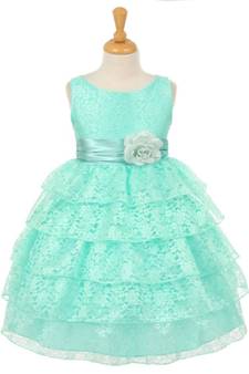 Green plain satin kids-frocks