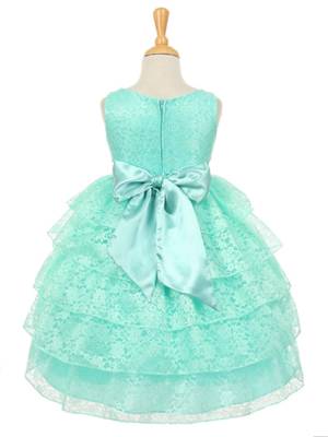 Green plain satin kids-frocks 2