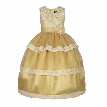 Gold plain satin kids-frocks 1