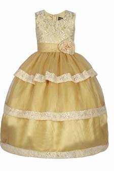 Gold plain satin kids-frocks