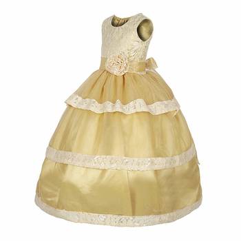 Gold plain satin kids-frocks 2