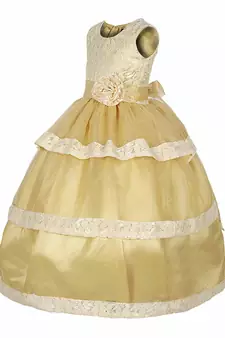 Gold plain satin kids-frocks