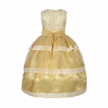 Gold plain satin kids-frocks 3