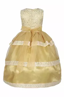 Gold plain satin kids-frocks