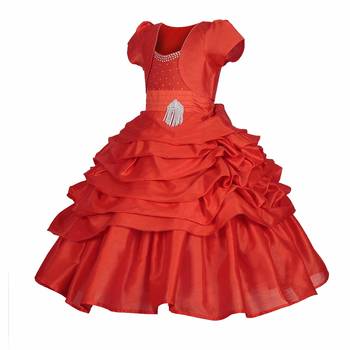 Red plain satin kids-frocks 1