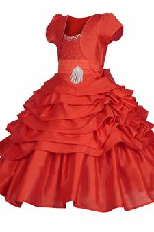 Red plain satin kids-frocks