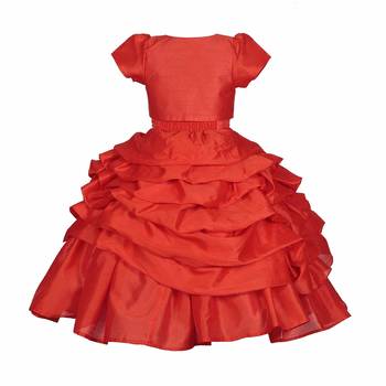 Red plain satin kids-frocks 2
