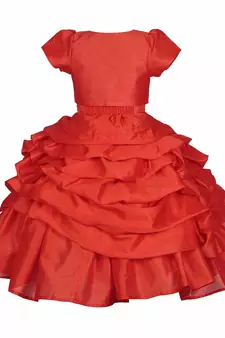 Red plain satin kids-frocks
