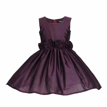 Wine plain satin kids-frocks 1
