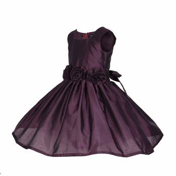 Wine plain satin kids-frocks 2