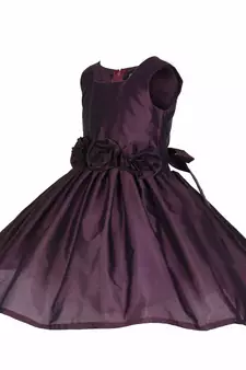 Wine plain satin kids-frocks