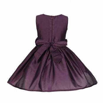 Wine plain satin kids-frocks 3