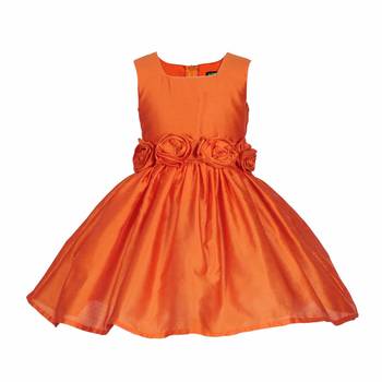 Orange plain satin kids-frocks 1
