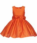 Orange plain satin kids-frocks