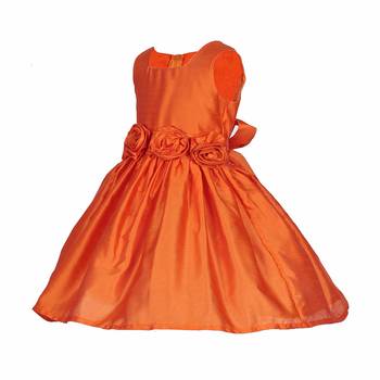 Orange plain satin kids-frocks 2