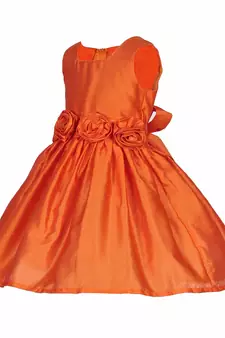 Orange plain satin kids-frocks