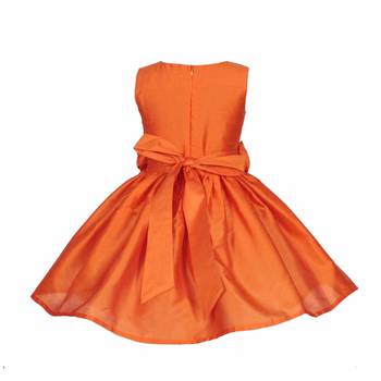 Orange plain satin kids-frocks 3