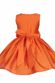 Orange plain satin kids-frocks