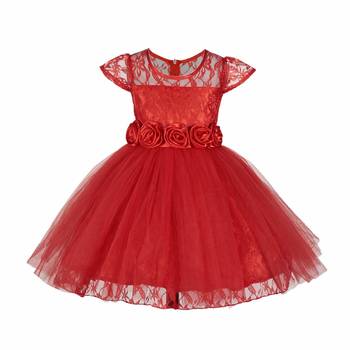 Red plain satin kids-frocks 1