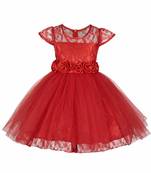 Red plain satin kids-frocks