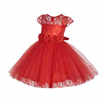 Red plain satin kids-frocks 2
