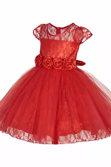 Red plain satin kids-frocks